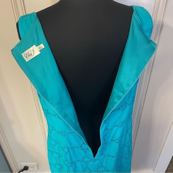 Eliza J Turquoise Blue Green Eyelet Sheath Dress Size 14 - Picture 6 of 9